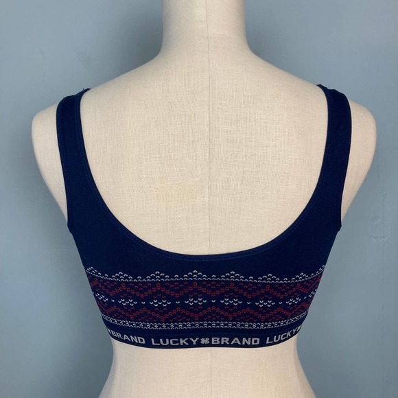 Lucky Brand Seamless Comfort Bra Size M Lightly Padded Sports Bra Navy Red White - Picture 4 of 10